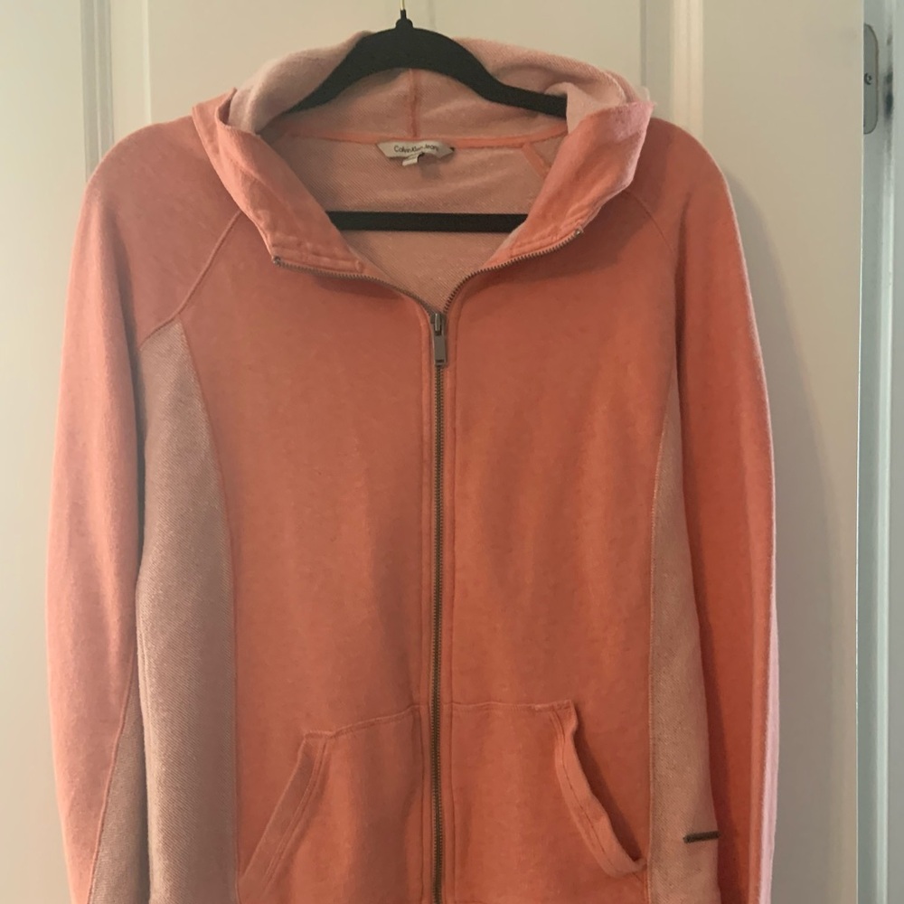 Calvin Klein zip up hoodie. Color is coral.